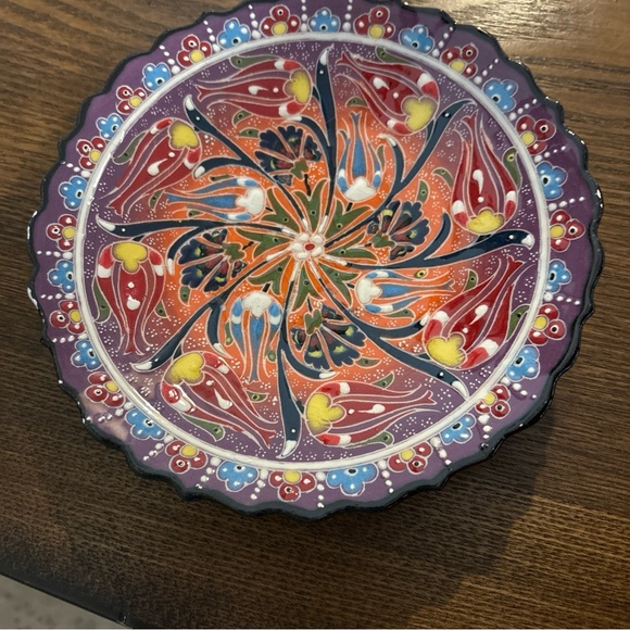 Turkish Hand Painted Raided Enamel decorative plate as is - Picture 3 of 7